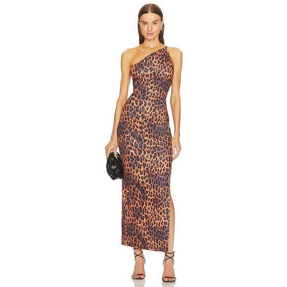 Victor Glemaud Strappy One Shoulder Maxi Dress Leopard Size Medium